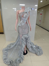 Julia Luxury Crystal Long Prom Dress with Feathers - Ready to Ship