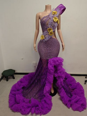 Julia Luxury Crystal Long Prom Dress with Feathers - Ready to Ship