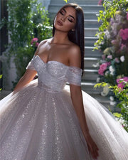 Glitter Off-Shoulder A-Line Wedding Dress 2024