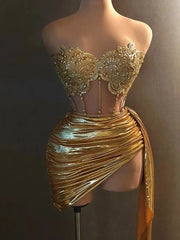 Luxury Gold Diamond 2-Piece Cocktail Prom Dress