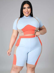 Contrast Color Casual Plus Size 2 Piece Pants Set