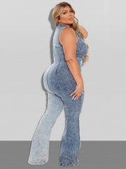 Plus Size Contrast Color Zipper Up Sleeveless Jumpsuit