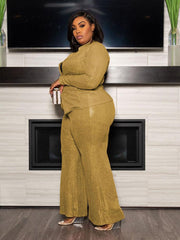 Casual Long Sleeve Plus Size Two Piece Sets