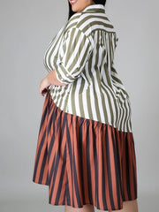 Plus Size Contrast Color Striped Half Sleeve Dress