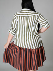 Plus Size Contrast Color Striped Half Sleeve Dress