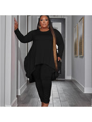 Irregular Solid Plus Size 2 Piece Pant Sets