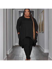 Irregular Solid Plus Size 2 Piece Pant Sets