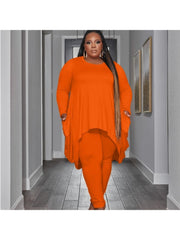 Irregular Solid Plus Size 2 Piece Pant Sets