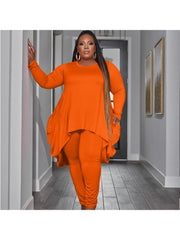 Irregular Solid Plus Size 2 Piece Pant Sets