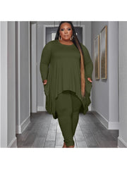 Irregular Solid Plus Size 2 Piece Pant Sets