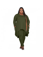 Irregular Solid Plus Size 2 Piece Pant Sets