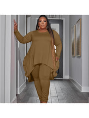 Irregular Solid Plus Size 2 Piece Pant Sets