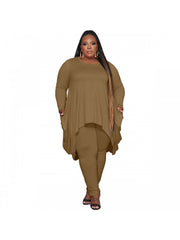 Irregular Solid Plus Size 2 Piece Pant Sets