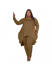 Irregular Solid Plus Size 2 Piece Pant Sets