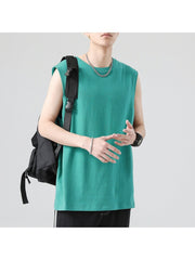 Sports Loose Pure Color Crew Collar Men's Vest