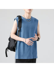 Sports Loose Pure Color Crew Collar Men's Vest