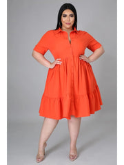 Women's Pure Color Plus Size Shirt Dress