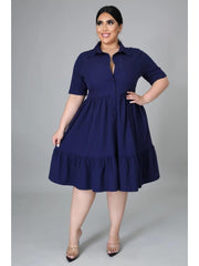 Women's Pure Color Plus Size Shirt Dress