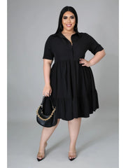 Women's Pure Color Plus Size Shirt Dress