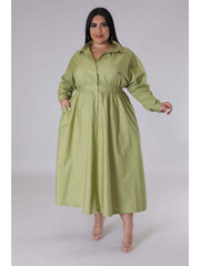 Plus Size Solid Long Sleeve Shirt Dress