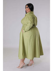 Plus Size Solid Long Sleeve Shirt Dress