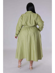 Plus Size Solid Long Sleeve Shirt Dress