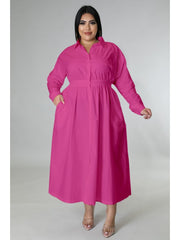 Plus Size Solid Long Sleeve Shirt Dress