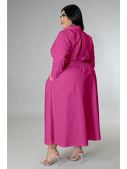 Plus Size Solid Long Sleeve Shirt Dress