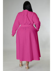 Plus Size Solid Long Sleeve Shirt Dress