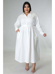 Plus Size Solid Long Sleeve Shirt Dress