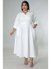 Plus Size Solid Long Sleeve Shirt Dress