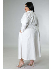 Plus Size Solid Long Sleeve Shirt Dress