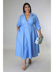 Plus Size Solid Long Sleeve Shirt Dress