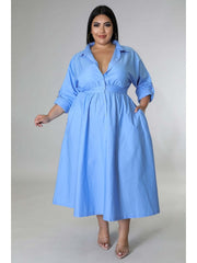 Plus Size Solid Long Sleeve Shirt Dress