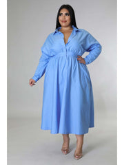 Plus Size Solid Long Sleeve Shirt Dress