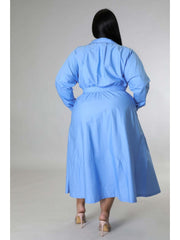 Plus Size Solid Long Sleeve Shirt Dress