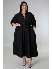 Plus Size Solid Long Sleeve Shirt Dress