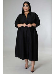 Plus Size Solid Long Sleeve Shirt Dress