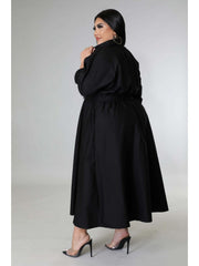 Plus Size Solid Long Sleeve Shirt Dress