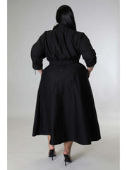 Plus Size Solid Long Sleeve Shirt Dress