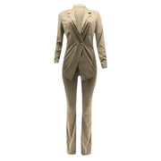 Solid Color Lapel V Neck Buckle Blazers Suits