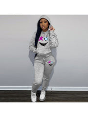 Cartoon Pattern Pullover Hoodies Trouser Sets