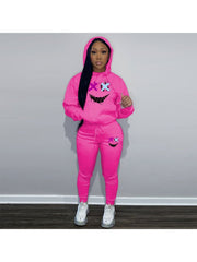 Cartoon Pattern Pullover Hoodies Trouser Sets