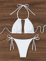 Hollow Out Lace Up Bikinis