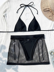 Hotfix Rhinestones Lace Up Bikinis