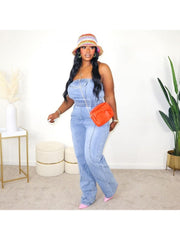 Denim Pocket Patchwork Strapless Jumpsuits