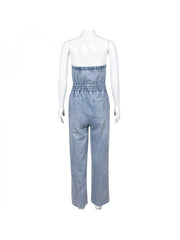 Denim Pocket Patchwork Strapless Jumpsuits