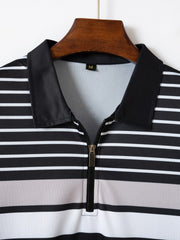 Colorblock Striped Zipper Polo Shirt