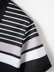 Colorblock Striped Zipper Polo Shirt