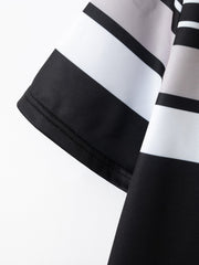 Colorblock Striped Zipper Polo Shirt